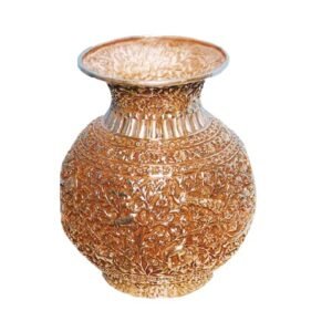 Gold Coated Brass Pot, Handcrafted Design Engraved On It, Premium Pot For Special Occasions #9003