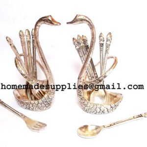 Silver Antique Swan Spoon Holder Table Set #9009