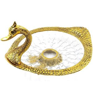 Silver Metal Duck serving glass bowl Dry fruits Tray Silver Duck Tray serving platter for snacks, or sweets, or as a decorative showpiece for home decor 300mm #9048