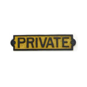 Cast Iron "PRIVATE" Sign Plaque Door Wall Cafe Shop Pub Hotel Bar Work B/Yellow Vintage Finish 210mm #905
