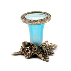 Metal Handicraft Silver Plated Leaf Design Antique Look Glass Candle Tealight Holder Home Decor Decorative Showpiece for Home Living Room Office Shop 100mm #9061