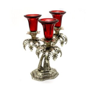 Decorative Metal Triple Candle Stand / Holder on Date Tree Decorative Showpiece Table Top Silver Plated Double Candle Holder For Decoration & Gifting, Home Decor Stand Showpiece Decorative Tealight Holder for Drawing Room Home Office Living Room Decoration and Gift 230mm #9064