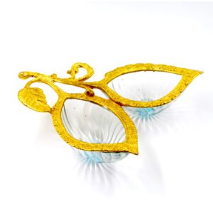 Silver metal on leaf serving glass bowl dry fruits Tray 260mm #9070