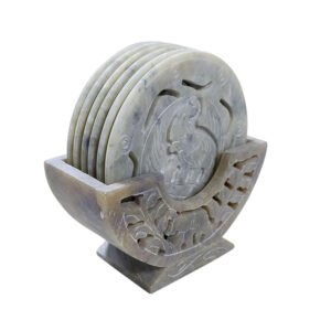 Natural Marble Stone Sangemarmar Coasters - Set of 6 Marble Coasters for Dining Table -Natural Marble Tea Coaster with Stand - Home Decor and Kitchen Accessories (Stand Coaster Set)  100mm #9104