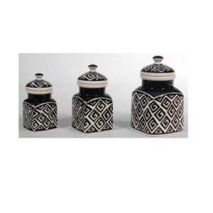 Ceramic Jar & Container for Kitchen Storage Set Multi Utility Air Tight Kitchen Organiser Items Tea Coffee Sugar Containers with Ceramic Lids (Hand-Painted) Finish  #9119