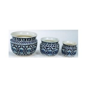 Blue And White Decorative Ceramic Flower Pot, For Indoor Ceramic Vases, often used for displaying Flowers or as Decorative Pieces set of Three Ceramic Pots with a Distinctive Blue and white Floral Design # 9141