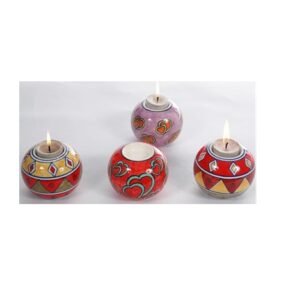 Specifically Designed to Hold Small T Light Candle Holder Decorative Ceramic T Light Candle Holders, likely made of ceramic, with an arched design and colorful geometric patterns #9158