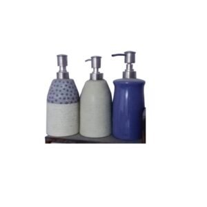 Ceramic three soap dispensers, likely designed for use in a bathroom or kitchen Devices used to Ceramic Dispense Soap, Typically liquid or foam soap, in small quantities #9164