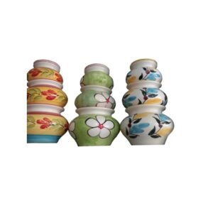Handmade Exclusive Range Ceramic Dahi Handi/Curd Pot/Mitti Handi/Clay Pot with Lid, Also for Serving (Multi Coloured Shade) #9165