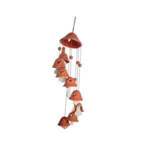 Terracotta Wind Chimes Hanging Home Decoration Gift House Warming Gift This item is a wind chime, specifically the Esvar Stone craft Terracotta Natural Colour Cap Design Wind Chime It features multiple terracotta cap-shaped pieces hanging from strings, creating a gentle sound when moved by the wind #9180