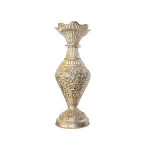 Brass Metal Antique Silver Finish Stylish Flower Vase for Home Office Decor Hand Carved Brass Vase Mughal era- Showpiece for Home Decor Showpiece For Living Room #9182