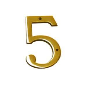 Brass "NO.5" Door House Numbers and Street Address Plaques Numbers for Residence and Mailbox Signs Polish Brass Finish 150mm #925