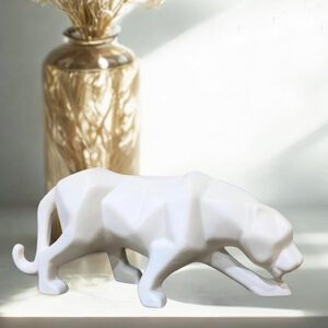 Rudra Kriti | Elegant White Panther Figurine | Geometric Ceramic Animal Statue | Modern Home Decor Showpiece for Living Room, Shelf & Office (White Panther - Set of 1) 260mm #9431