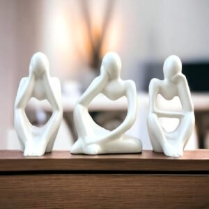 Roots and Shoots | Ceramic Thinker Men Statue | Set of 3 | Modern Art Showpiece | Sculpture | Decoration Items for Home Decor, Living Room, Bedroom, Bookshelf, Table Office | (White Matte Thinker)