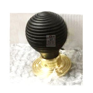 BLACK BEEHIVE DOOR KNOB REEDED ON BRASS ROSETTE 50mm # 1187