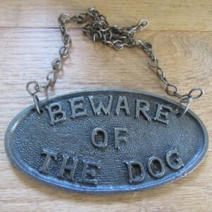 Cast Iron "BEWARE OF THE DOG" Oval Sign Plaque Door Wall Fence Post Cafe Shop Pub Hotel Bar Work B/White Vintage Finish 175mm #511