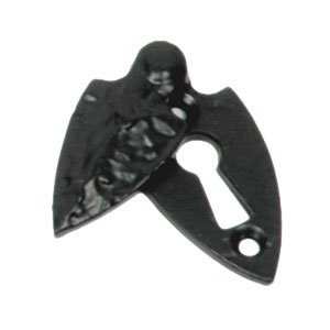 Cast Iron Victorian Standard Profile Keyhole Closed Covered Lock Swing Cover Plate Escutcheon Black Powder Coated 55mm #2510