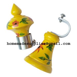 Curtain Support Bracket & Finial Set Wooden Yellow Painted #1485