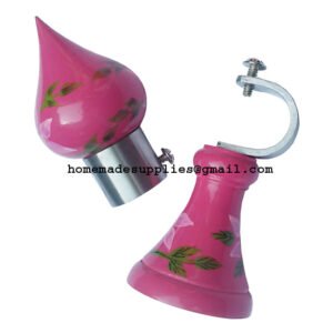 Curtain Support Bracket & Finial Set Wooden Purple Painted #1486