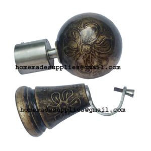 Curtain Support Bracket & Ball Finial Set Wooden Antique Finish 120mm #1488