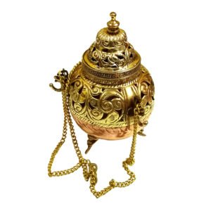 Brass Hanging Incense Burner with Intricate Carvings Antique Finish Round Shape Multipurpose Table and Hanging Decoration  100mm #9049