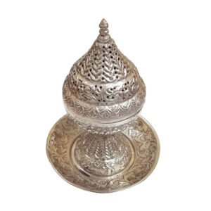 Brass Metal incense burner, also known as a censer or perfume burner Brass with Plate Authentic Handmade Brassr Incense Burner with stand Silver Antique incense burner on integral stand  240mm #9047