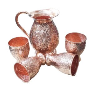 Copper Water Glass & Jug Hammered design 05 pc set # 3789