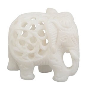 White Marble Stone Sangemarmar Undercut Elephant for Showpiece Your House Offices,Beautifully Craved with Baby Elephant Inside 75mm #9041