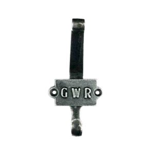 Robust Cast Iron Hat & Coat Hook-and-plaque with text "GWR- England Great Western Railways 110mm #1266 Black / Rustic / Natural Lacquered Finishes