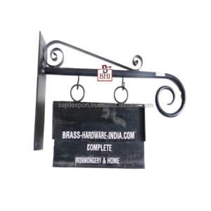 Hand Forged Wrought Iron Wall Mounted Sign Holder Bracket With Wooden Plaque Optional  488mm #L299