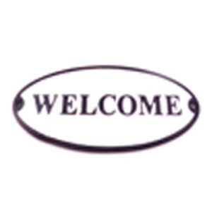 Cast Iron "WELCOME" Oval Sign Plaque Door Wall Fence Post Cafe Shop Pub Hotel Bar Work B/White Vintage Finish 175mm #524