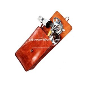 Stainless Steel Bar Cutlery Set with Brown Wooden Handles with Leather Pouch Bag - 1 Set of 5 PCS #3832