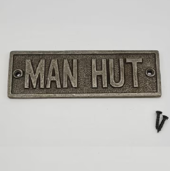 Cast Iron Vintage Style MAN HUT Metal Door Sign Shed Plaque 150mm #903