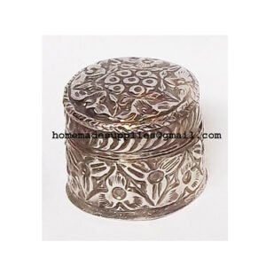 Brass Ginni / Dryfruit / Jewellery Box Silver Designer Sindoor Dabbi with Lid, Pooja Items for Home, KumKum Box Spiritual Gift Item and other religious occasions 45mm #2777