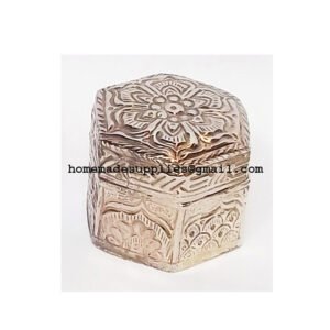 Brass Jewellery Box -Six Pail Silver Ginny / Dry fruit / Jewellery Box Silver Designer Sindoor Dabbi with Lid, Pooja Items for Home, KumKum Box Spiritual Gift Item and other religious occasions 55mm #6012