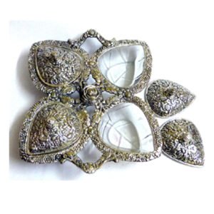 Silver Metal Silver Antique Tray With Four Glass Bowl decorative bowls on a tray, possibly used for serving dry fruits or other small items, or simply as a decorative piece for home decor 270mm #9066