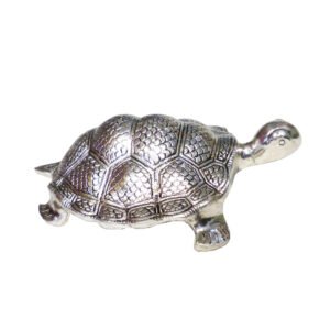 Metal Silver Tortoise Showpiece For Interior Decor Silver Metallic Designer Tortoise Showpiece Tortoise Carved in Metal Silver 190mm #9073