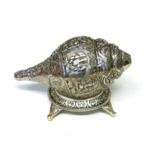 Silver Hand Engraved Dakshinavarti with a stand Silver Shankh with Dakshinavarti Carving, Decorative Showpiece 210mm #9071