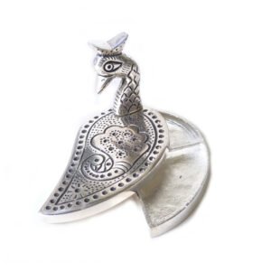 Silver Gift Ideas Antique Plated Peacock Kankavati for Women, Gifts for Pooja, Sindoor Dani for Gift, Haldi-Kumkum Holder for Home 110mm #9076