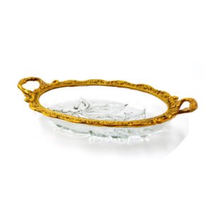 Silver serving Dry fruits Tray with Glass bowl & silver Border serving platter for snacks, or sweets, or as a decorative showpiece for home decor 290mm #9067