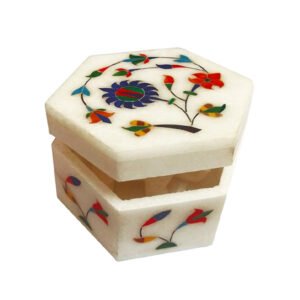 White Marble Stone Sangemarmar Box Store Your Treasures in Style - White marble box – Stone Box – jewellery box - floral motifs – Gifting box – Hand Crafted box  100mm #8909