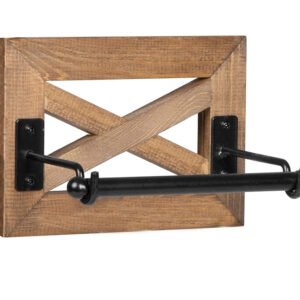 Iron Wood Farmhouse Toilet Paper Holder for Bathroom - Rustic Wood and Black Finish Wall Mount Toilet Roll Holder 175mm # 6328