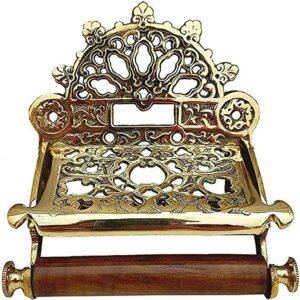 Cast Iron Toilet Paper Holder – Victorian Style Wall Mounted - Toilet Loo Roll Holder - Novelty Polish Brass Finish 210mm #1381