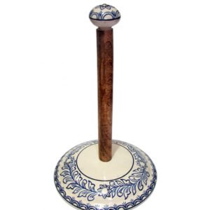 Kitchen Ceramic + Wood Pedestal Kitchen Paper Holder For Tissue and Other Types of Paper Roll, Admire The Detail-Rich Design and Beautiful Elements That Enrich Your Kitchen Decor, Creating a Sophisticated and Unique Ambience Coloured Finish 321mm #3717