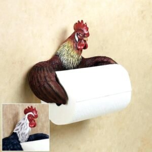Novelty Rooster Design Toilet Roll Holder Metal Bathroom Decor Loo Roll Stand Storage Wall Mounted Toilet Roll Holder Bathroom Accessories Coloured Finish #6324