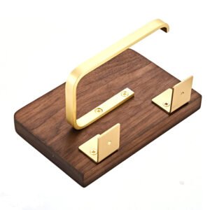 Paper Holder with Shelf, Stainless Steel Kitchen Toilet Roll Holder Polish Brass &Wood Brown Finish Wall Mount 180mm # 6332