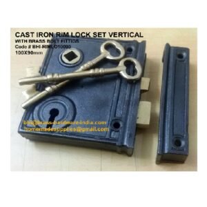 Cast Iron Rim Lock Vertical With Brass Fitting (Brass / Beehive Knob Optional ) - 100mm #2669