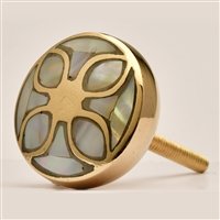 Cabinet Knob Brass and Sea Shell Inlays 35mm #3668 (Set of 6 Pcs)