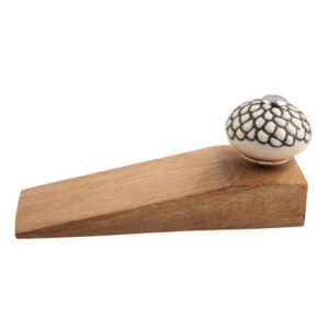 Retro Vintage Traditional Wooden Door Stopper Wedge with Ceramic Knob 125mm #6853