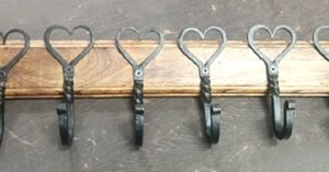 Reclaimed Wood Coat Rack with Cast Iron Heart Hooks 450mm #9478